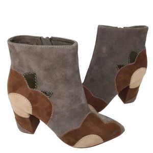 Seychelles Suede Ankle Boots - Gray, Brown, and Cream
